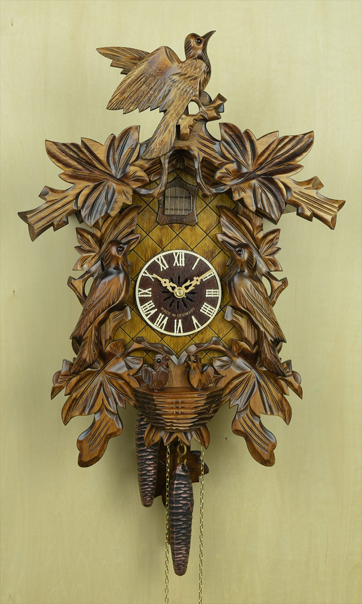 【現地より取り寄せ】機械式鳩時計　彫刻モデル634　8日巻き（42cm）（リビングルームサイズ）